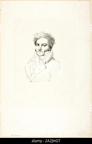 Ritratto di un uomo, c. 1820, Jean Auguste-Dominique Ingres, francese, 1780-1867, Francia, litografia in nero su carta velina avorio carta, 103 × 78 mm (l'immagine/piastra), 275 × 185 mm (foglio Foto Stock