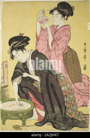 Goldfish, c. 1794/95, Kitagawa Utamaro 喜多川 歌麿, Giapponese, 1753 (?)-1806, Giappone, Color woodblock stampa, Oban Foto Stock