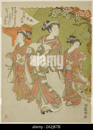 Ono no Komachi Visita tempio di Kiyomizu, dalla serie il quartiere alla moda di sette Komachi (Furyu nana Komachi), Periodo Edo (1615-1868), n.d., Isoda Koryusai, Giapponese, 1735-1790, Giappone, Color woodblock stampa, chuban, 10 1/4 x 7 1/2 in Foto Stock