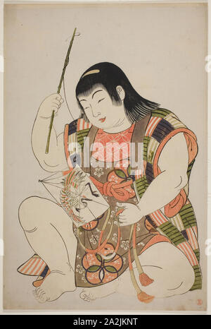 Ragazzo come Hotei, da un untitled la serie dei bambini come le sette divinità della Fortuna, 1780s, Kitao Shigemasa, Giapponese, 1739-1820, Giappone, Color woodblock stampa, Oban, 15 1/8 × 10 in Foto Stock