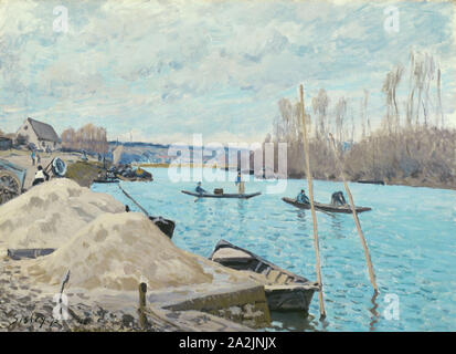 La Senna a Port-Marly, pile di sabbia, 1875, Alfred Sisley, Francese, 1839-1899, Francia, olio su tela, 21 7/16 X 29 in. (54,5 × 73,7 cm Foto Stock