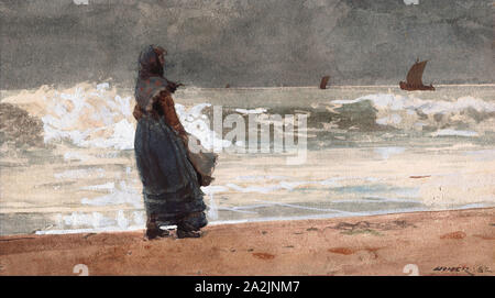 Il Watcher Tynemouth, 1882, Winslow Homer, Americano, 1836-1910, Stati Uniti, trasparenti ed opachi acquerello, con la ribagnatura, blotting e raschiatura, intensificato con gomma smalto su grafite, su moderatamente denso, leggermente strutturata, crema carta intessuta (tutti i bordi rifilati), 213 x 377 mm Foto Stock