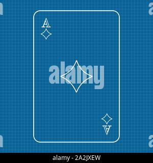 Carta da gioco asso di diamanti su carta rigata sfondo Illustrazione Vettoriale