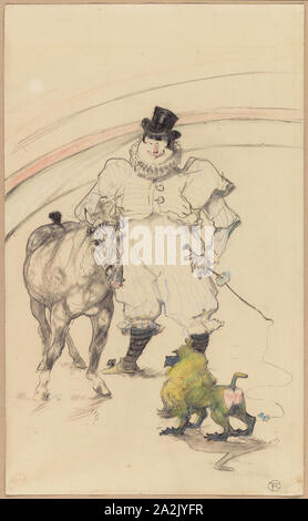 Al Circus: Pony addestrato e babbuino, 1899, Henri de Toulouse-Lautrec, Francese, 1864-1901, Francia, pastello e grafite su crema carta intessuta, 439 × 267 mm Foto Stock