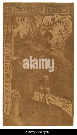 Navata navata fenua (delizioso paese), da Noa Noa Suite, 1893-94, Paul Gauguin, Francese, 1848-1903, Francia, legno-blocco di stampa in marrone residuo e gli inchiostri nero, con tergivetri selettiva, un trasferito twill impressione, e tocchi di mano-applicato marrone scuro e inchiostro su sottile, pallido rosa-carta intessuta (sbiaditi per tan), 355 × 205 mm (nell'immagine), 358 × 208 mm (foglio Foto Stock