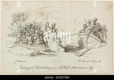 Lo sbarco di esercito britannico sotto Abercrombie, n.d., artista sconosciuto, dopo John Augustus Atkinson (Inglese) 1775-1838, pubblicato da Rudolph Ackermann (Inglese, 1764-1834), l'Inghilterra, la litografia su carta, 340 × 221 mm (immagine/LAMIERA Foto Stock