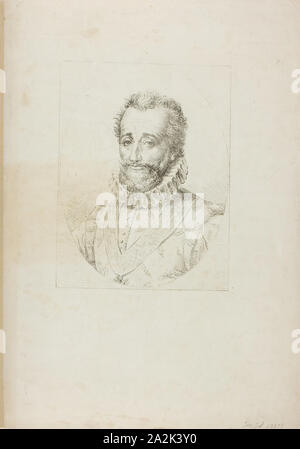 Ritratto di Henry IV, 1817, il Barone François Pascal Simon Gérard (Francese, 1770-1837), stampato da Comte de Carlo Filiberto Lasteyrie du Saillant (Francese, 1759-1849), scritto da luigi Bacler D'Albe (Francese, 1761-1824), Francia, litografia in nero su carta velina avorio carta, 188 × 143 mm (nell'immagine), 360 × 257 mm (foglio Foto Stock