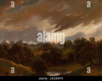 Hampstead, cielo tempestoso, 1814, nello stile di John Constable, Inglese, 1776-1837, Inghilterra, olio su tela, 46 × 61 cm (18 1/8 × 24 in Foto Stock