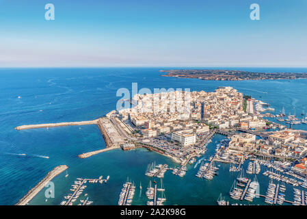 Vista aerea dell'isola Ortgia in Siracusa Sicilia Foto Stock