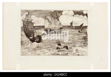 Marine, 1865-66, Édouard Manet, Francese, 1832-1883, Francia, attacco, acquatinta e roulette in marrone su avorio carta vergata, 124 × 180 mm (nell'immagine), 140 × 200 mm (piastra), 181 × 283 mm (foglio Foto Stock