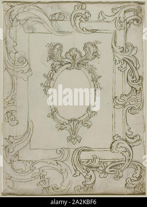 Design per specchio o cornice immagine, n.d., artista sconosciuto, inglese, XVIII secolo, Inghilterra, inchiostro marrone su carta, 300 × 220 mm Foto Stock