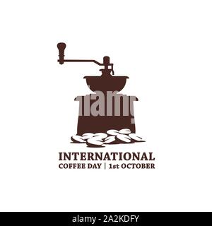 Vintage macinino da caffè concetto per international coffee day evento alimentare vettore illustrazione design Illustrazione Vettoriale