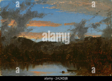 Aumento di nebbia al tramonto nelle Catskills Mountains, c. 1861, Sanford Robinson Gifford, americano, 1823-1880, Stati Uniti, olio su tela, 17,2 × 24,1 cm (6 3/4 x 9 1/2 in Foto Stock