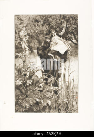 Il vedovo, 1877, James Tissot, Francese, 1836-1902, Francia, incisione e puntasecca su avorio carta vergata, 352 × 228 mm (immagine/piastra), 466 × 333 mm (foglio Foto Stock