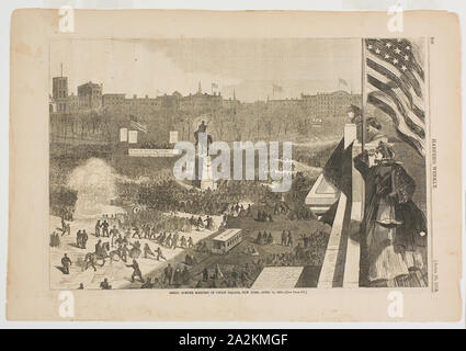 Il grande incontro di Sumter in Union Square di New York, 11 aprile 1863, pubblicato il 25 aprile 1863, Winslow Homer (American, 1836-1910), pubblicata da Harper's settimanale (American, 1857-1916), Stati Uniti, incisione su legno su carta, 232 x 350 mm (nell'immagine), 290 x 421 mm (foglio Foto Stock