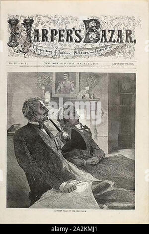 Un altro anno da vecchio orologio, pubblicata il 1 gennaio 1870, Winslow Homer (American, 1836-1910), pubblicata da Harper's Bazar (American, fondata 1867), Stati Uniti, incisione su legno su carta, 250 x 236 mm (nell'immagine), 403 x 274 mm (foglio Foto Stock