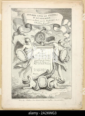 Figura (recto e verso), dal Premier livre de figure d'Accademie gravées en Partie par les Professeurs de l' Académie Royale, pubblicato nel 1737, Gabriel Huquier (Francese, 1695-1772), dopo Edme Bouchardon (Francese, 1698-1762), Charles-Nicholas Cochin, il giovane (Francese, 1715-1790), dopo Carle Van Loo (Francese, 1705-1765), stampato da Gabriel Huquier (Francese, 1695-1772), pubblicata da Jombert Père (francese del XVIII secolo), la Francia, l'attacco (recto e verso) su avorio carta vergata, 285 × 196 mm (recto piastra), 223 × 194 mm (il retro della piastra), 290 × 232 mm (foglio Foto Stock