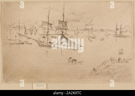 Laguna-mezzogiorno, 1879/80, James McNeill Whistler, Americano, 1834-1903, Stati Uniti, incisione e puntasecca in marrone scuro su avorio carta vergata, 125 x 202 mm (foglio Foto Stock