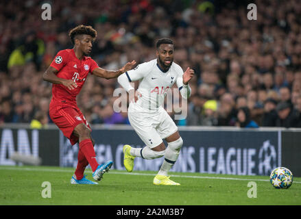 Danny Rose di speroni & Kingsley Coman del Bayern Monaco di Baviera durante la UEFA Champions League match di gruppo tra Tottenham Hotspur e Bayern Monaco di Wemb Foto Stock