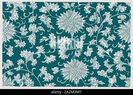 Cinese storico disegnati a mano con motivi floreali ornamentali pattern. Illustrazione di un verde-blu del background dopo un XIX secolo incisione. Modificabile in strati Illustrazione Vettoriale