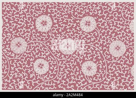 Cinese storico disegnati a mano con motivi floreali ornamentali pattern. Illustrazione al buio su un sfondo rosa dopo un XIX secolo incisione. Modificabile in strati Illustrazione Vettoriale