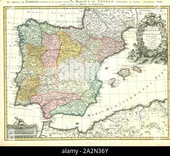 Mappa, Regnorum Hispaniae et Portugalliae tabula generalis, Johann Baptist Homann ((1664-1724), stampa di calcografia Foto Stock