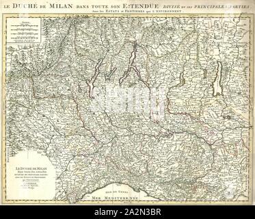 Mappa, Le Duché de Milan dans toute figlio estendüe, Pieter Mortier (1661-1711), stampa di calcografia Foto Stock