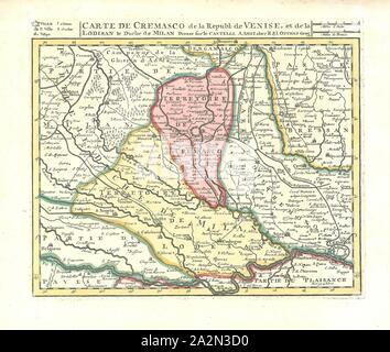 Mappa, Carte de Cremasco de la republ: de Venise, et de la Lodisan le Duche de Milan, Giacomo Cantelli da Vignola (1643-1695), stampa di calcografia Foto Stock