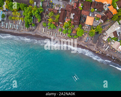 Vista aerea della Spiaggia di Amed a Bali, in Indonesia Foto Stock