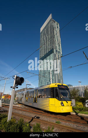 Manchester Metro Raikway luce sistema - Deansgate. Foto Stock