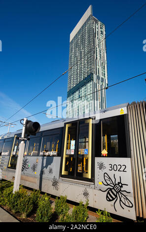 Manchester Metro Raikway luce sistema - Deansgate. Foto Stock