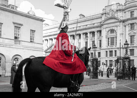 Domestico Sentinella di cavalleria all'entrata delle Guardie a Cavallo, London REGNO UNITO Foto Stock