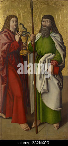 Apostolo Giovanni e Matteo (interno), Lactatio di san Bernardo di Chiaravalle (esterno), c. 1490, mixed media su legno, 158 x 77,5 cm, non marcati, Süddeutscher Meister, 15. Jh Foto Stock