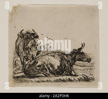 Aelbert Cuyp, Olandese, 1620-1691, mucche, tra il 1620 e il 1691, l'attacco stampate con inchiostro nero su carta vergata, Piastra: 2 5/8 x 3 pollici (6,7 × 7,6 cm Foto Stock