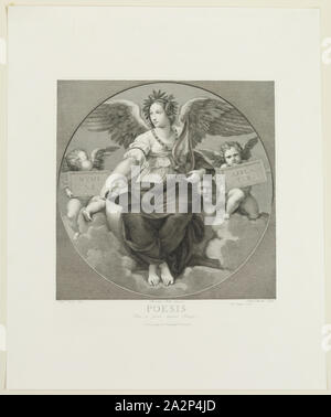 Raffaello Morghen, Italiano, 1758-1833, dopo Raffaello, Italiano, 1483-1520, Poesy, tra 1758 e 1833, incisione stampate con inchiostro nero su carta intessuta, Piastra: 16 1/4 × 14 5/8 pollici (41,3 × 37,1 cm Foto Stock