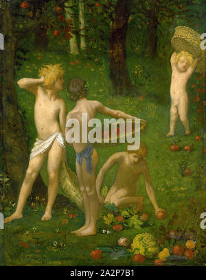 Pierre Cécile Puvis de Chavannes, Francese, 1824-1898, i bambini in un frutteto / Autunno 1871 olio su cartone, senza cornice: 14 × 11 pollici (35,6 × 27,9 cm Foto Stock