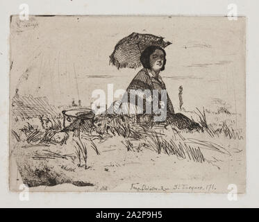 James Abbott McNeill Whistler, Americano, 1834-1903, En plein soleil, 1858, attacco stampato in inchiostro nero sulle chine collé, Piastra: 4 × 5 1/8 pollici (10,2 × 13 cm Foto Stock