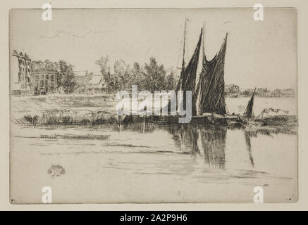 James Abbott McNeill Whistler, Americano, 1834-1903, Hurlingham, 1879, incisione e puntasecca stampate con inchiostro nero su carta vergata, Piastra: 5 3/8 pollici x 8 pollici (13,7 × 20,3 cm Foto Stock