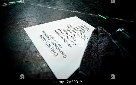 Copenhagen, Danimarca. 02oct, 2019. La American deathcore band Chelsea Grin esegue un concerto dal vivo a Amager Bio in Copenhagen. Qui la lista dei set è visto sul palco. (Photo credit: Gonzales foto/Alamy Live News Foto Stock
