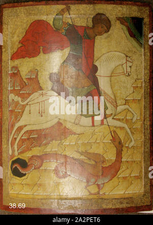 Scuola di Novgorod, Russo, 1400-1500, di San Giorgio e il drago, xv secolo, vernice su pannello in legno, senza cornice: 25 1/2 × 19 1/4 pollici (64,8 × 48,9 cm Foto Stock