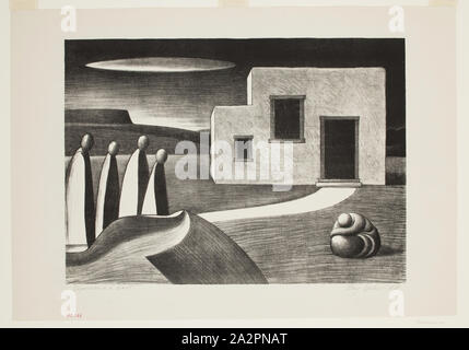 Spohn di argilla, Americano, 1898-1977, depressione in un deserto, 1938, litografia stampate con inchiostro nero su carta intessuta, Immagine: 9 7/8 × 13 3/4 pollici (25,1 × 34,9 cm Foto Stock