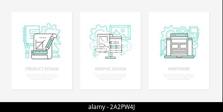 Il design di prodotto, creatività concetto lineare di set di icone Illustrazione Vettoriale