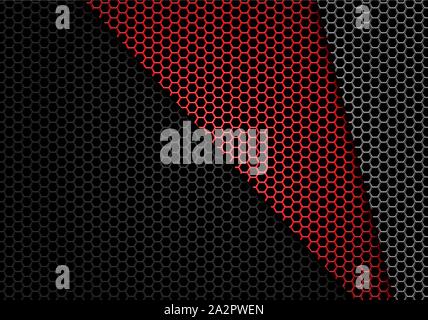 Abstract grigio rosso esagonale nero metallico a maglie pattern design moderno sfondo futuristico illustrazione vettoriale. Illustrazione Vettoriale