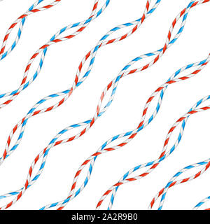 Seamless colorato modello di fune. Ripetere il design. Onde curvo, funi, DNA. Rosso e blu. Design per arredamento, tessuto, stampe, tessile. su sfondo bianco. Foto Stock