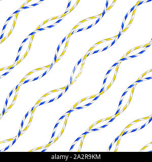 Seamless colorato modello di fune. Ripetere il design. Onde curvo, funi, DNA. Il blu e il giallo. Design per arredamento, tessuto, stampe, tessile. su bianco Backgrou Foto Stock