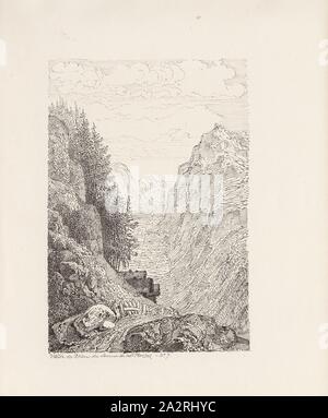 La Valle del Rodano dalla sommità del Forclaz, vista della Vallée du Rhône da Col de la Forclaz, N. 7, p. 19, Toepffer, Rodolphe, 1843, Rodolphe Toepffer: Voyage autour du Mont Blanc, dans les vallées d'Hérens, de Zermatt et au Grimsel. [Genève]: [Schmid], [1843 Foto Stock