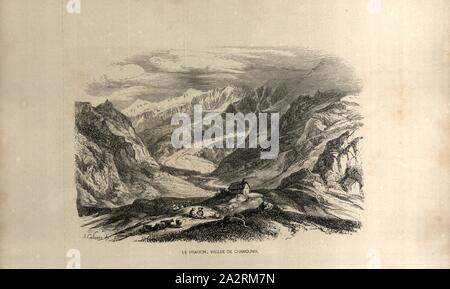 Il Prarion, Chamounix Valley, Vallée de Chamonix con ghiacciaio, firmato: A. Calame, il pisano, incisione su legno, la piastra 21, dopo p. 210, Calame, Alexandre; il Pisano, 1846, Alexandre Calame, Rodolphe Toepffer, Voyages en zigzag ou escursioni d'onu pensionnat en vacances dans les cantoni suisses et sur le revers italien des Alpes. Parigi: J. J. Dubochet, Le Chevalier et Compagnie, 1846 Foto Stock