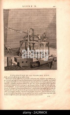 Slingshot, illustrazione di una catapulta di grandi dimensioni a partire dal XVII secolo, Planche LXIV, p. 307, 1673, Pollio Vitruvio: Les dix livres d'architecture de Vitruve: corrigez et traduits nouvellement en françois, avec des notes & des figure. A Parigi: Chez Jean Baptiste Coignard, [...], 1673 Foto Stock