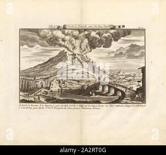 Bridge La Nunziata sotto il Monte Vesuvio, ponte nei pressi di Torre Annunziata e il Vesuvio, Fig. 60, n. 72, dopo p. 96, Breitkopf, Bernhard Christoph (ed.), 1735, Carl Schramm cristiana: Historischer Schauplatz in welchem die merkwürdigsten Brücken aus allen Theilen der Welt, insonderheit aber die in den vollkommensten Stand versetzte Dresdner Elb-Brücke, in saubern Prospecten, Münzen und andern Kupferstichen, vorgestellet und beschrieben werden. Lipsia: Bey Bernhard Christoph Breitkopf, 1735 Foto Stock