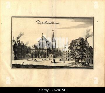 Prosp. Della chiesa di San Germain, Chiesa di Église Saint-Germain-l'Auxerrois a Parigi, Fig. 10, p. 64, Marot, Jean (d'après), 1661, Martin Zeiller: topographia" Galliae, oder Beschreibung und der Contrafaitung vornehmbsten und bekantisten Oerter in dem mächtigen und grossen Königreich Franckreich: beedes auss eygner Erfahrung und den besten und berühmbtesten Scribenten, così in underschiedlichen Spraachen davon aussgangen seyn, auch auss erlangten Bericht und Relationen von etlichen Jahren hero zusammen getragen, richtige in Ordnung gebracht und auff Begehren zum Druck verfertiget. Franckfurt Foto Stock